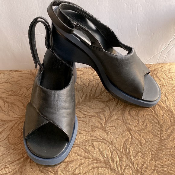 🌹Camper women’s Kyra wedge sandal, casual, open toe slingbacks leather black 10 - Picture 4 of 17